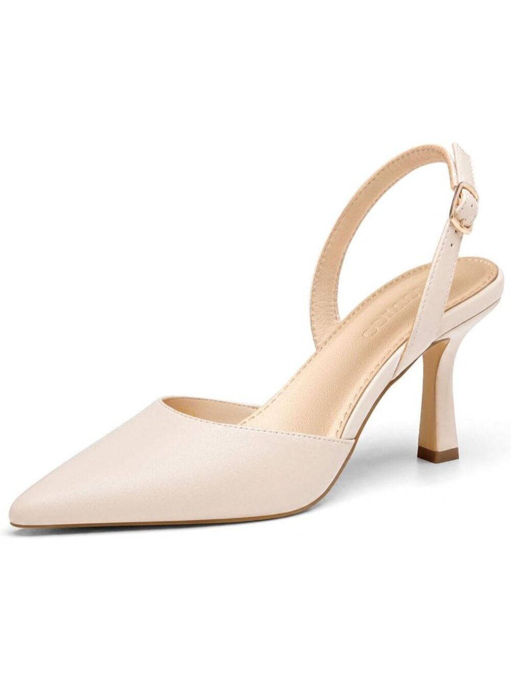 Women's Nude Closed Pointed Toe Pumps Slingback Dress Slip on Kitten Heels